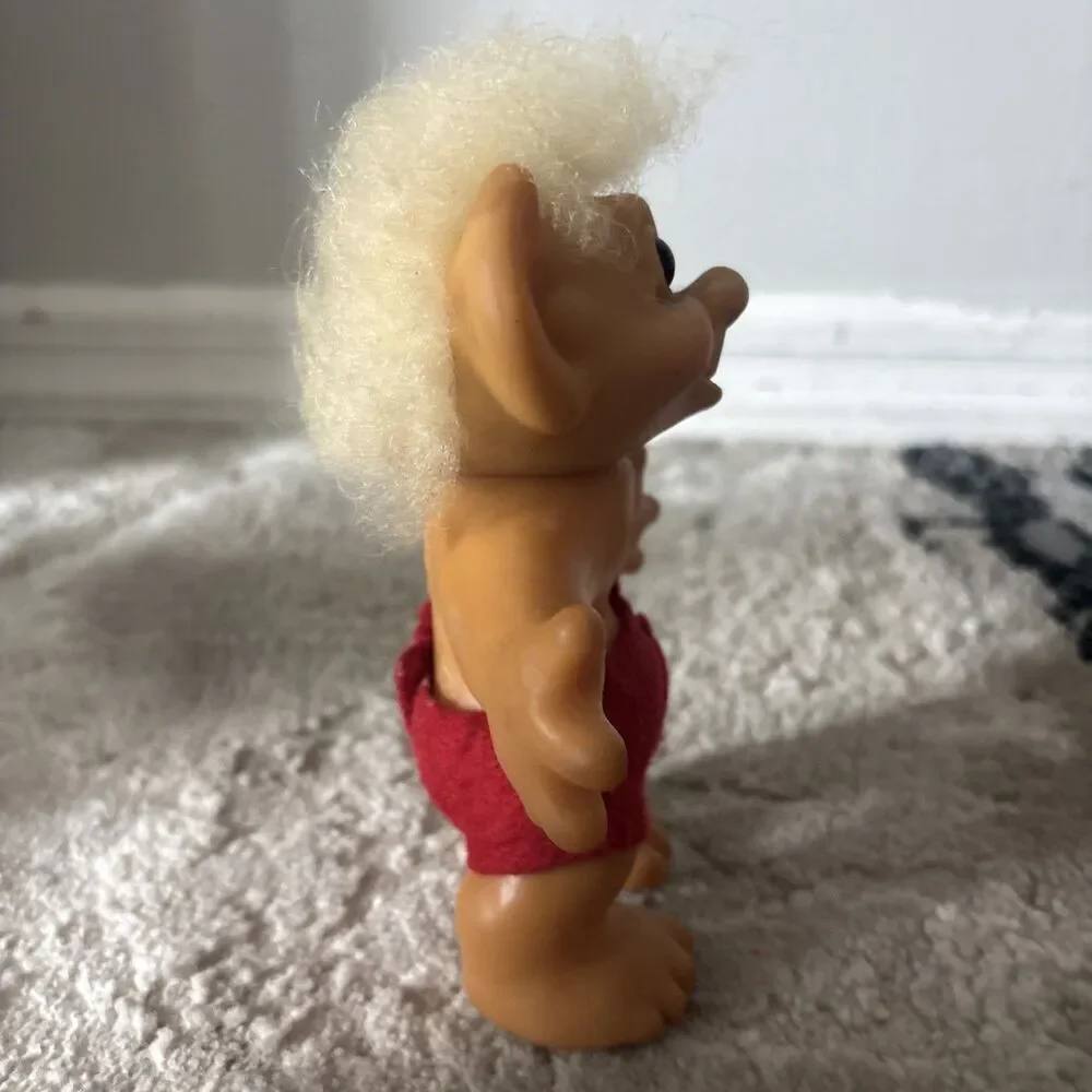 Vintage 1984 Dam Things Troll Doll 10 Inch Red Outfit White Fluffy Hair Roy